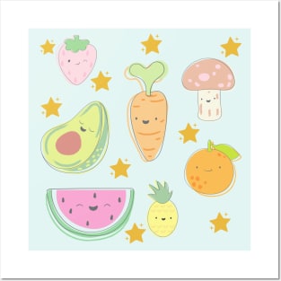 Cute Vegetable & Fruit Pattern Posters and Art